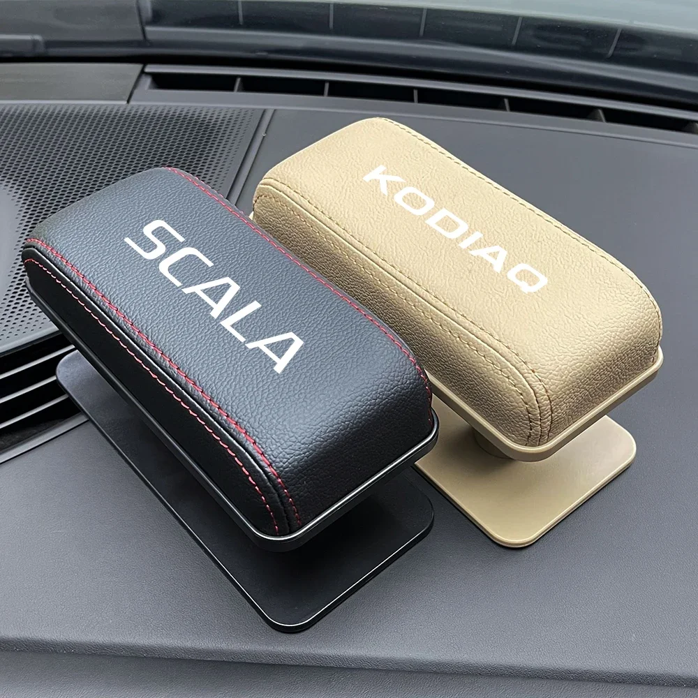 Auto Armlehnenkissen Für Skoda - PU Leder Mittelkonsole Abdeckung Mit Aufbewahrungstaschen