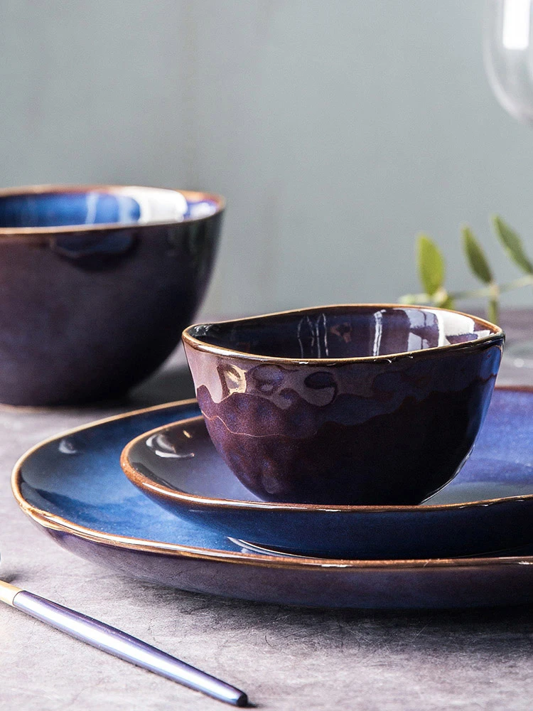 

Simple retro ceramic household dish noodles tableware set salad steak bowl cake dessert plate