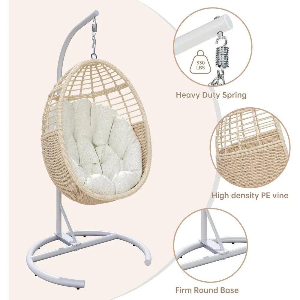 Hanging Egg Chair with Stand, 330lbs Capacity Patio Wicker Egg Swing Chair with UV Resistant Cushion for Bedroom Garden 3