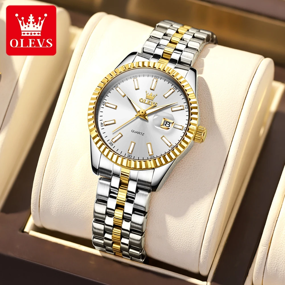 

OLEVS 5593 Top Brand Original Quartz Watch For Women Waterproof Luminous Dress Watch Luxury Calednar Stainless Steel Hand Clock