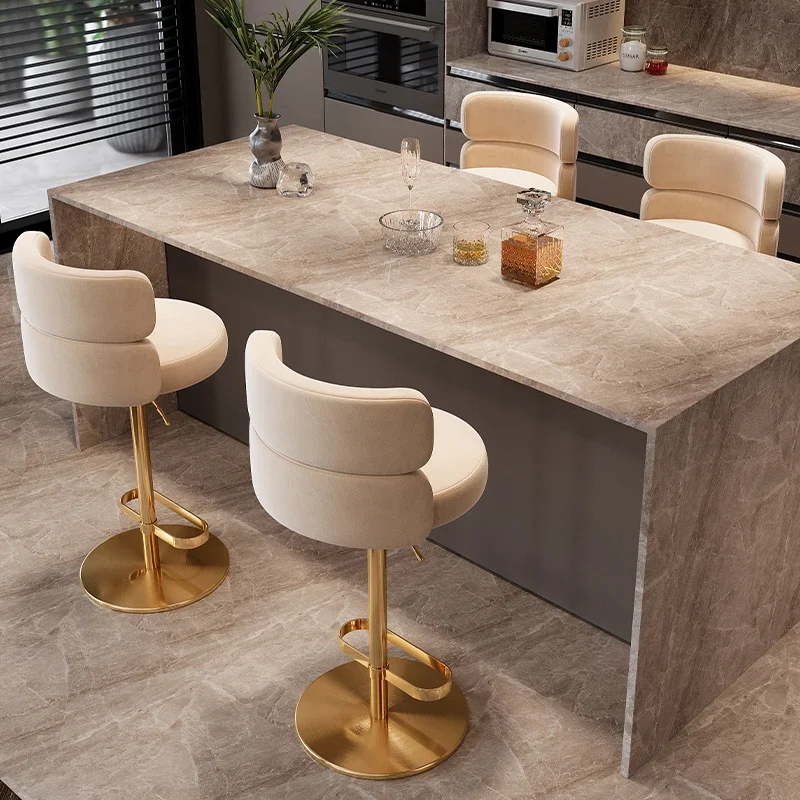 Gold Leg Ergonomic Bar Stools Nordic Minimalist Backrest Relaxing Counter Bar Chairs Adjustable Soft Sillas De Furniture