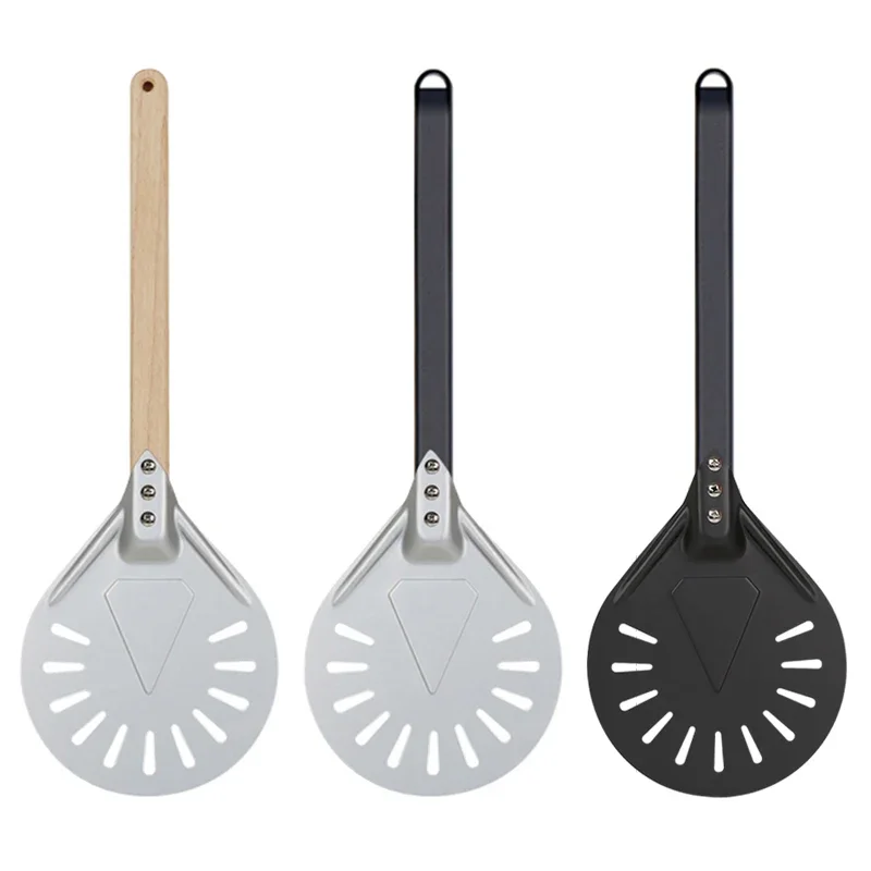 Pizza Peel Paddle Short Tool Non Slip wooden Handle 7 8 9 inch Perforated Pizza Turning Peel Shovel Aluminum celosia