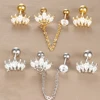 3 pièces en acier inoxydable couronne Double trou chaînes Cartilage Srecw dos boucles d'oreilles ensemble pour femmes oreille Helix Piercing bijoux