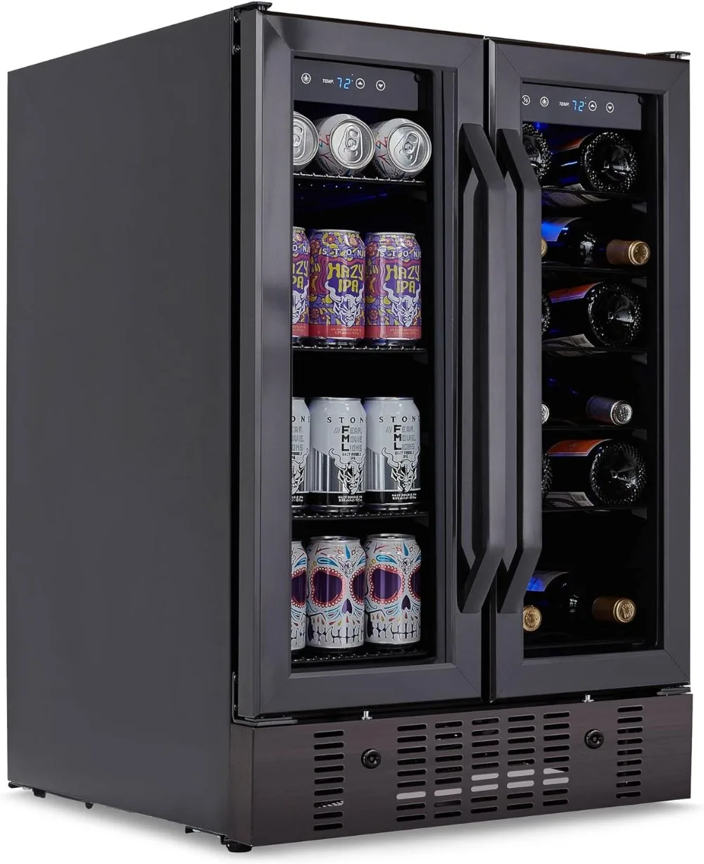 

Wine and Beverage Refrigerator and Cooler, 18 Bottle and 60 Can Capacity, Built-in Dual Zone Fridge in Black Stainless Steel