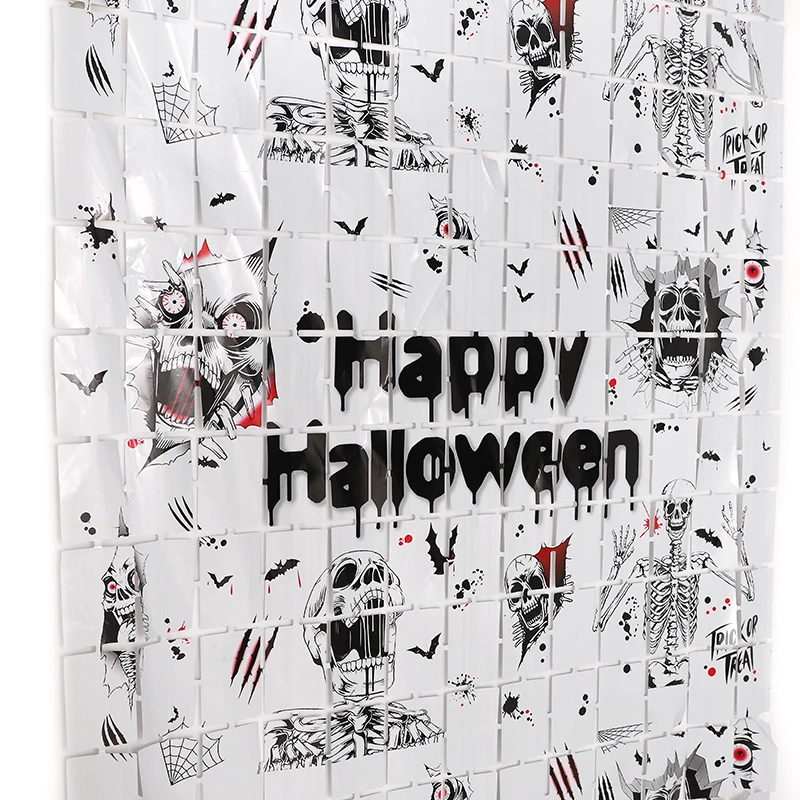 2M Halloween Party Backdrop Scary Skull Skeleton Foil Curtains for Halloween Indoor Outdoor Home Decoration Photo Booth Props