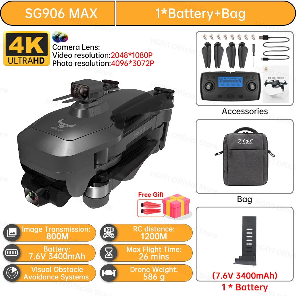 gopro drone HGIYI SG906 MAX2 5000mAH GPS Drone 4K Professional Camera with 3-Axis Gimbal 360 Obstacle Avoidance 906 MAX Brushless Quadcopter best drone with camera Camera Drones