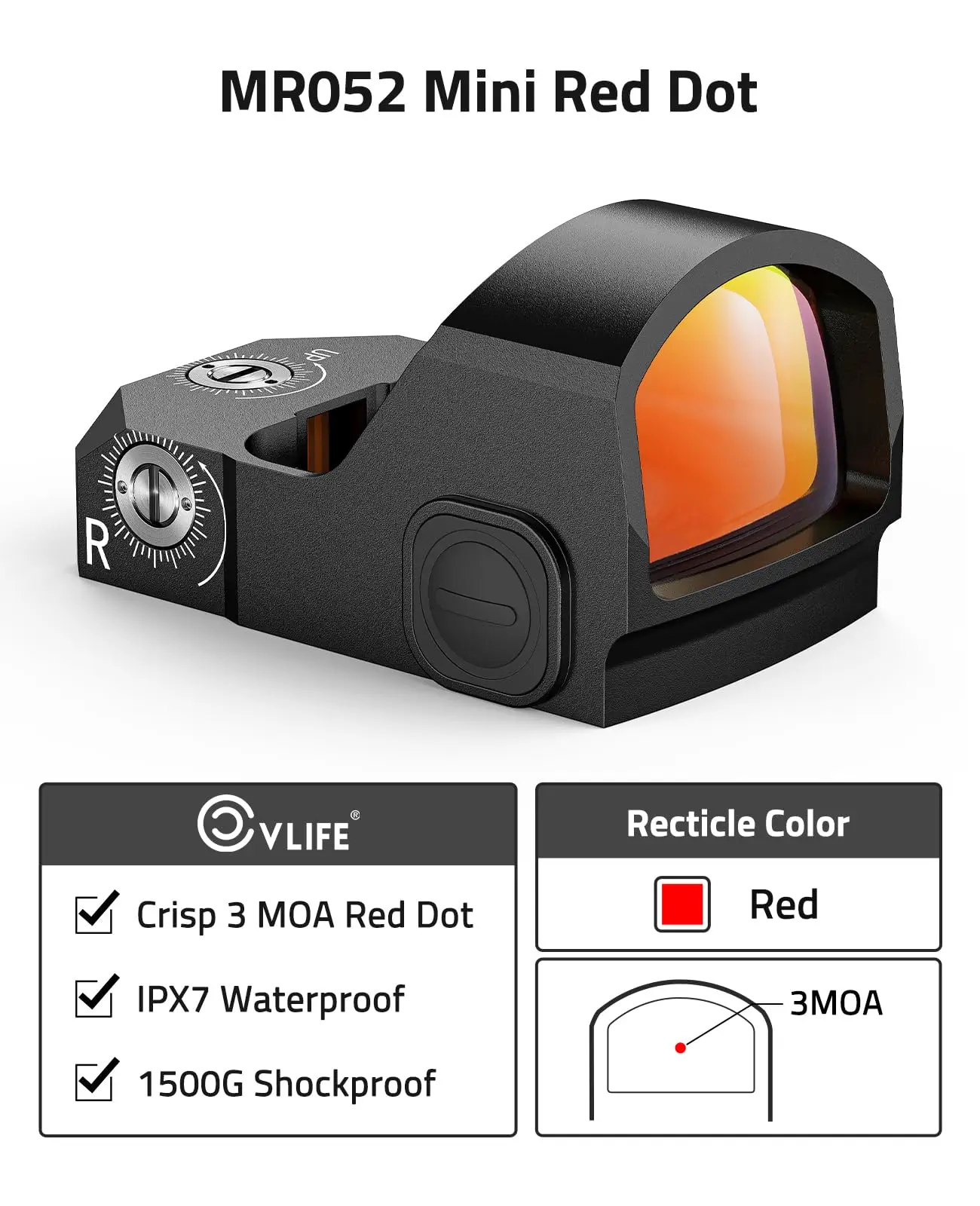 MIDTEN WolfProwl Red Dot Sight Pistol with RMR Footprint 3 MOA Sight Adapter Plate MOS Motion Awake Footprint Airsoft