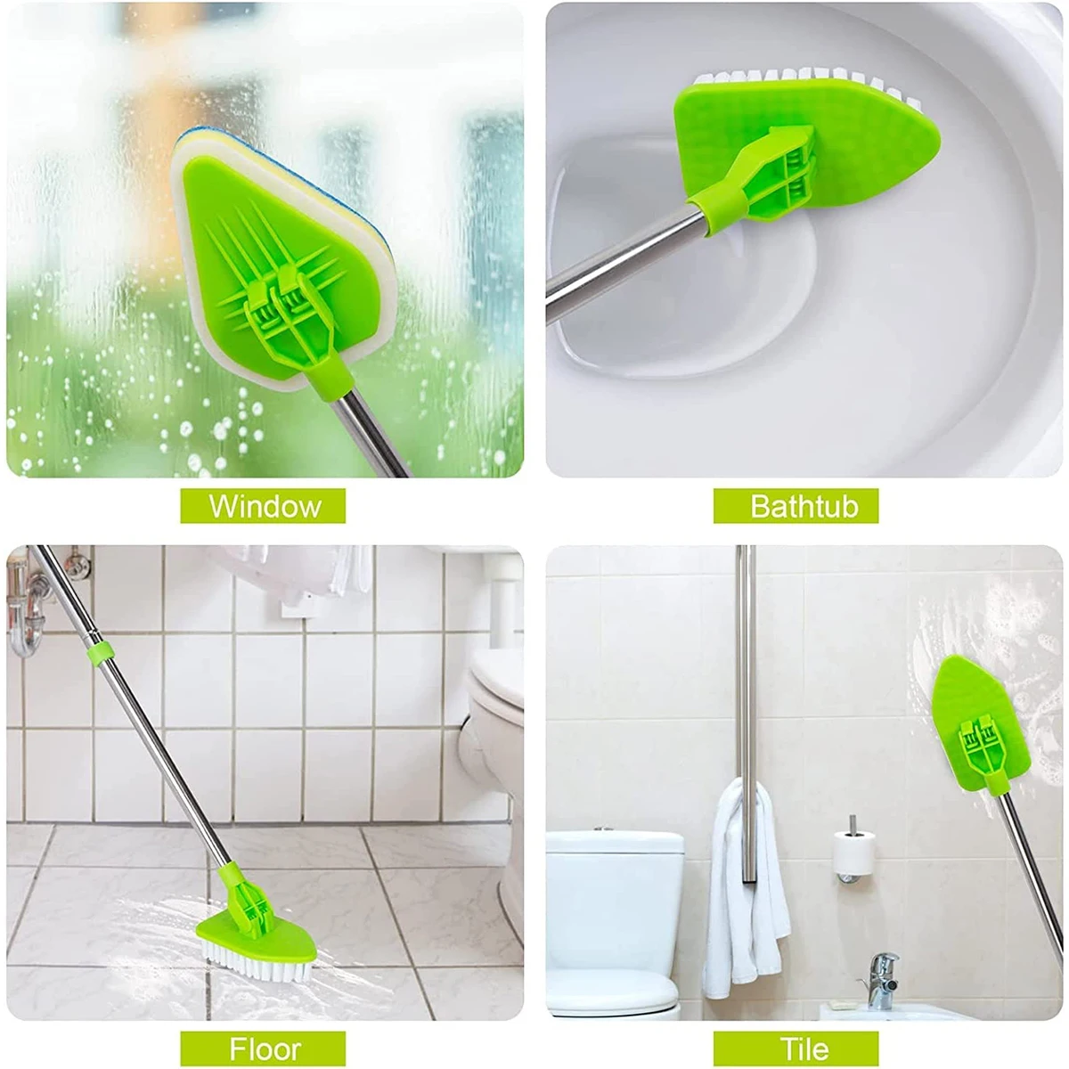 LKHOME 3in 1 Tub Tile Scrubber Brush with Extendable Long Handle, Shower  Cleaning Brush with Detachable Stiff Bristles Shower Wall Scrubber for