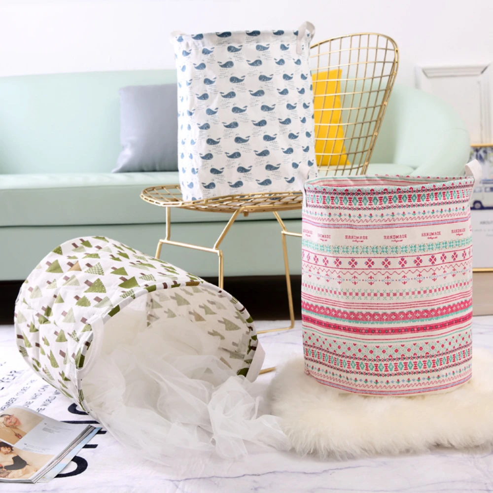 Dirty Cloth Basket Folding Toy Cloth Storage Basket Storage Bucket Washing Basket Household Fabric Art Storage Basket Bag Cute 5