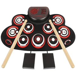 Electronic Drum Set - Practice Drum Pad Roll Up Potable Drum Kit With Headphone Jack Built-In Speaker Drum Sticks