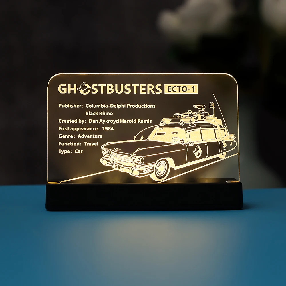 Targhetta Con Display In Acrilico A Luce Led Per 10274 Ecto-1 Creator Ghost Busters Non Inlclude The Block Model