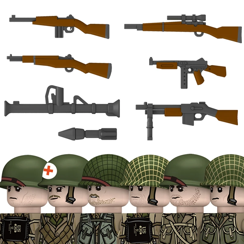 WW2 American Rangers Military Soldeirs Building Blocks US Army Infantry Medical Soldeirs Helmets Bazuca Weapons Bricks Toys ﻿