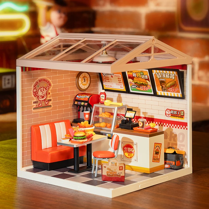 Robotime Rolife Super Creator Series Plastic Dollhouse Building Blocks for Kids Yum Burgers Leisurely Cheers Bar Sweet Sips Tea 2