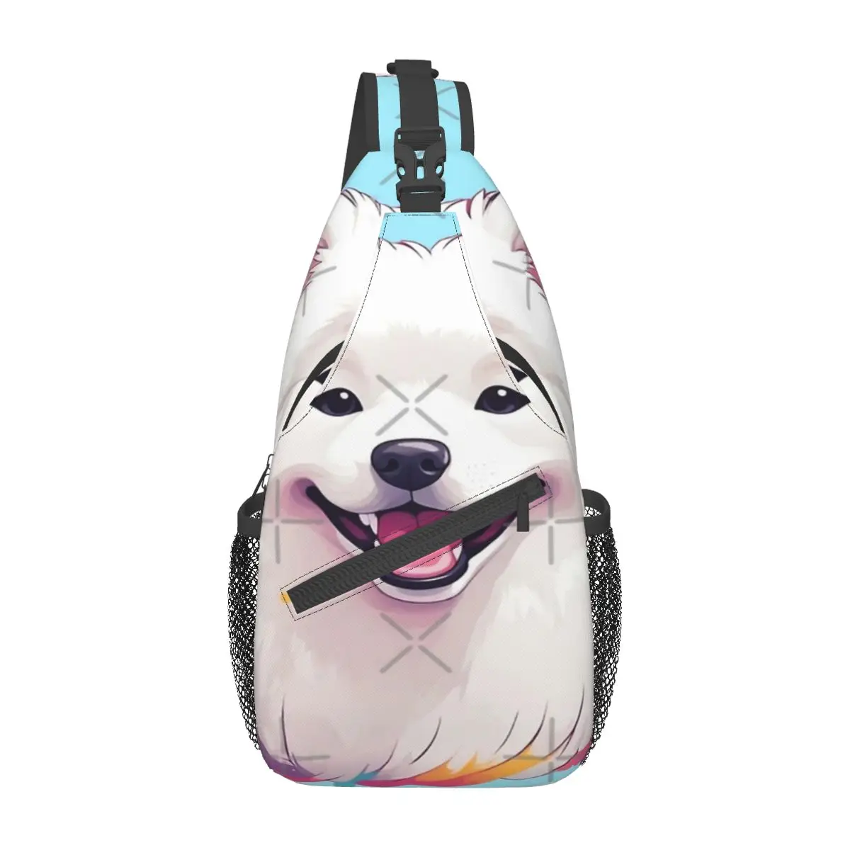 

Самоеда собака, счастливое лицо, Радуга облака нагрудная сумка ретро полиэстер ткань ежедневный хороший подарок настраиваемый