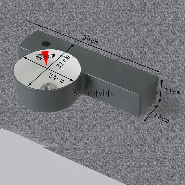อ่างล้างหน้าเซรามิกติดผนังสำหรับห้องน้ำ อุปกรณ์ห้องน้ำแบบเรียบง่าย เหมาะสำหรับอพาร์ทเมนต์ ดีไซน์แคบ ติดผนัง 6