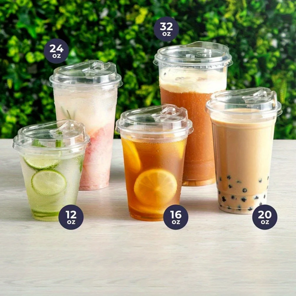 16oz – 50 Sets of Clear Plastic Cups with Lids – Disposable Cold Drink Cups for Coffee,... - SKU PCL12678 - UGI Packaging