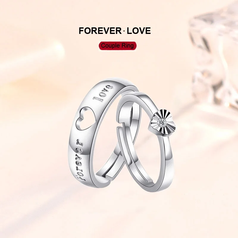 

925 Sterling Silver Heart-shaped Forever Love Couple Finger Ring Valentine's Day Gift Engagement Wedding Fine Jewelry Gift