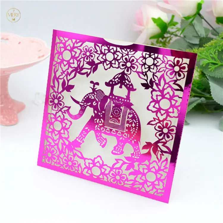 

Pocket Style Elephant Indian Wedding Laser Cut Invitation Card