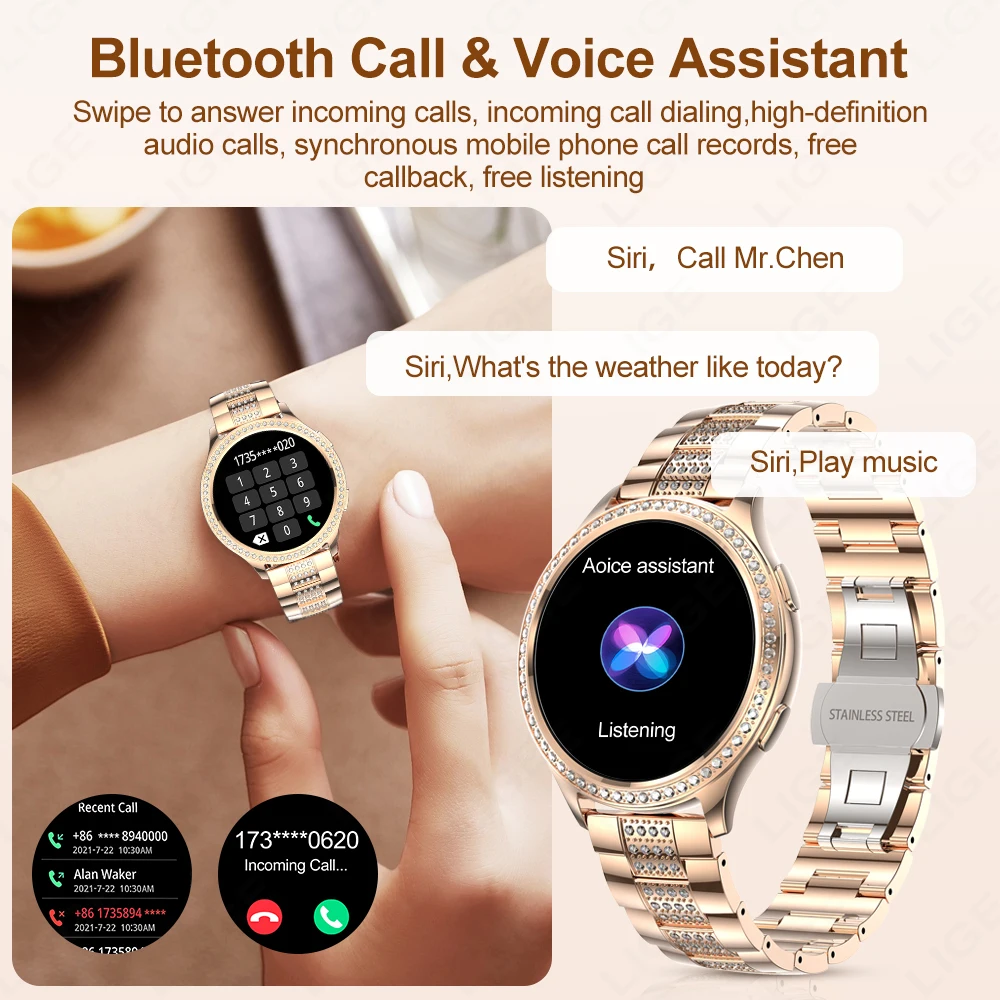 Lige 1,32 Zoll Frauen Smartwatch Bluetooth-Anruf ai Sprach assistent Frauen uhren benutzer definierte Uhr Gesicht Gesundheits monitor Smartwatches