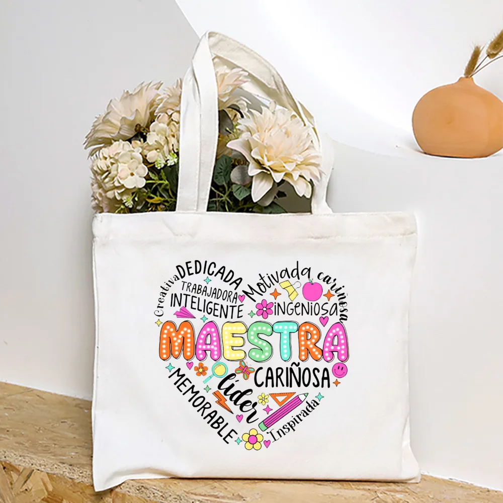 Spanish Teacher Pattern Print Tote Bag Large Capacity Travel Shower Handbag Portable Zipper Pouches Commuting To Work Handbags 5