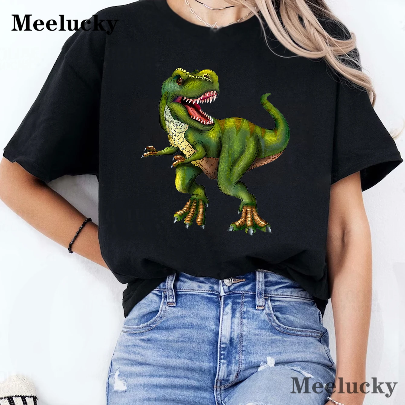 

Roaring Dinosaurs Roar Print Female Pure cotton T Shirts Dinosaur Cartoon T-shirt Fashion Tshirt Women Casual Harajuku Short Sle