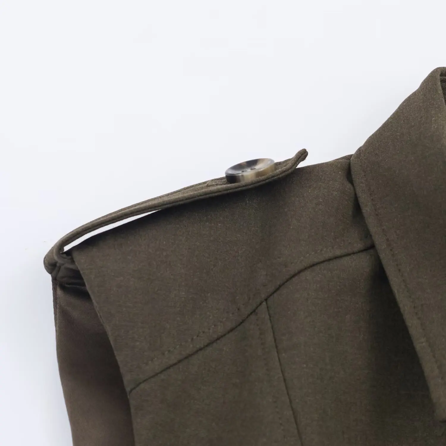 Women Military Green Elegant Mini Shirt-Dress With Shoulder Pads Female Sleeveless Button Decoration Casual Slim Fit Short Dress