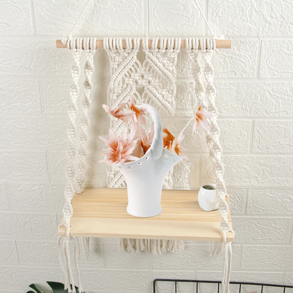 Macrame Wall Hanging Wood Shelf