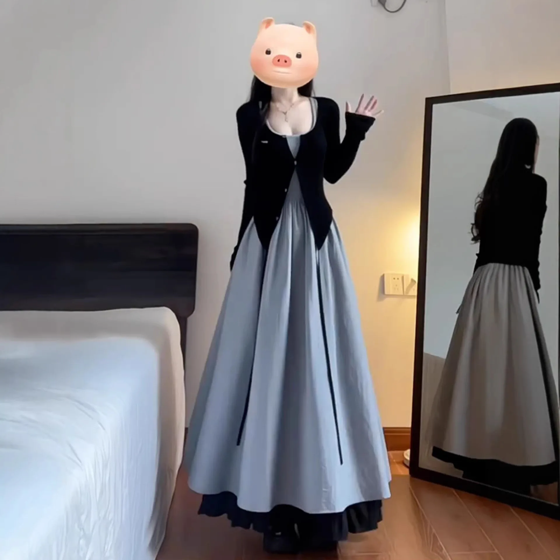 French Style Belted Midi Dress Set Women's Spring Autumn 2026 Elegant Slimming Beautiful Long Skirt Ensemble High Waist Round... 3