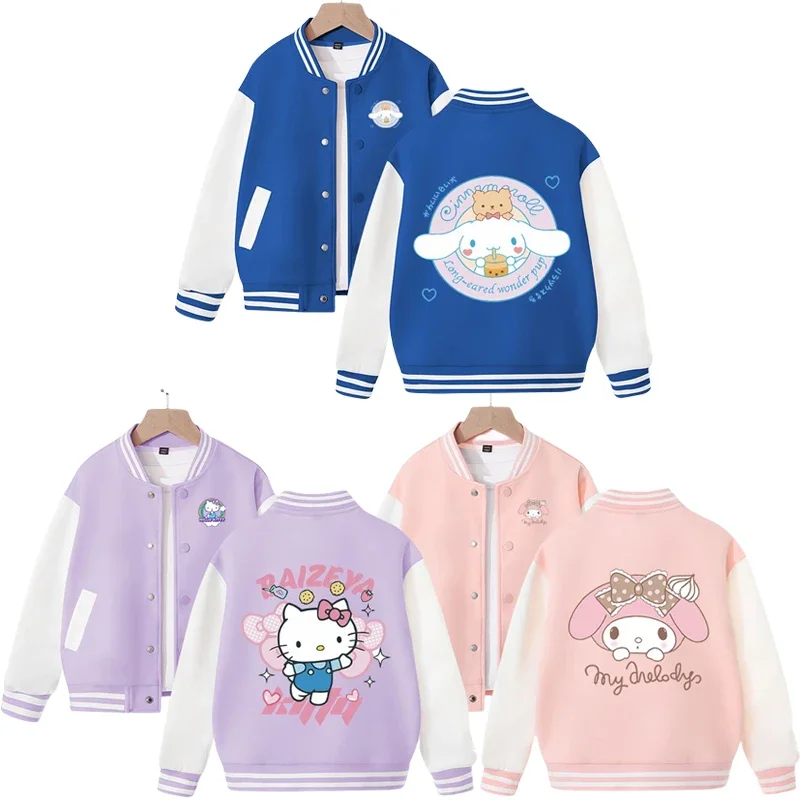 

Sanrios Children Baseball Uniform Coat Cinnamoroll HelloKittys My Melody Anime Cartoon Boys Girls Spring Autumn Clothing Jacket