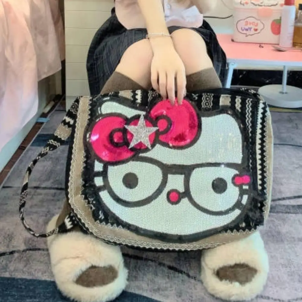 

Sanrio Hello Kitty Sequine Cartoon Women Tote Bags Y2k Fashion Harajuku 2023 New Shoulder Bag Large Capacity Canvas Shopper Bag