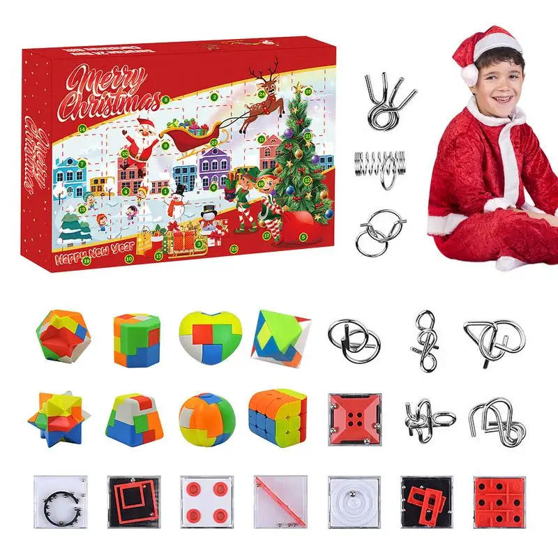 24pcs Puzzle Games Challenge Toys Christmas advent calendar box countdown Luban lock intellectual buckle maze toy Brain Teasers