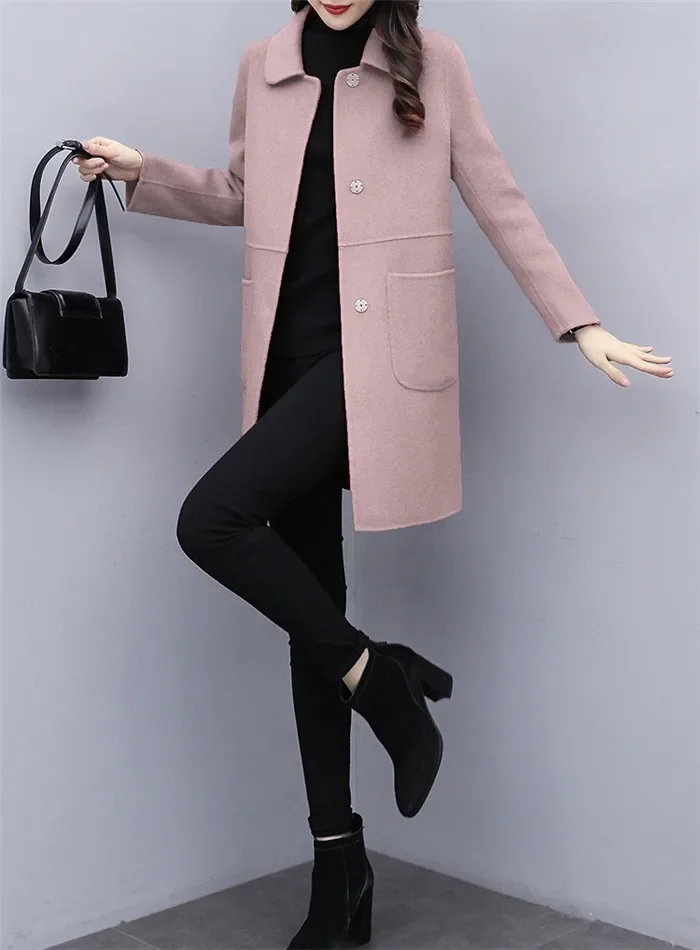 Fashion Blended Woolen Coat Women's Coat 2024 Autumn Winter Christmas Red Single-breasted Red Slim Wool Jacket Outwear Plus Size
