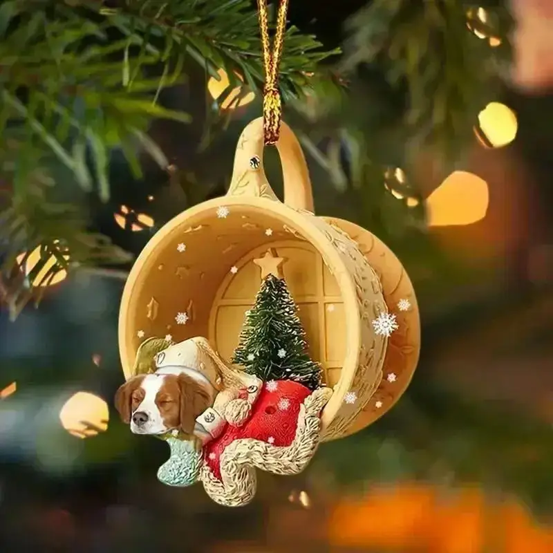 Christmas Tree Pendant Dog Animal Drop Ornament In Snow Pocket Hanging New Year Festive Party Supplies Room Decoration Xmas Gift