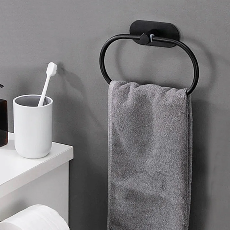 Stainless Steel Towel Holder Self-adhesive Bathroom Towels Rack Washhand Hanger Ring Rail Bar Kitchen Storage Accessories towel rack towel holder storage rack