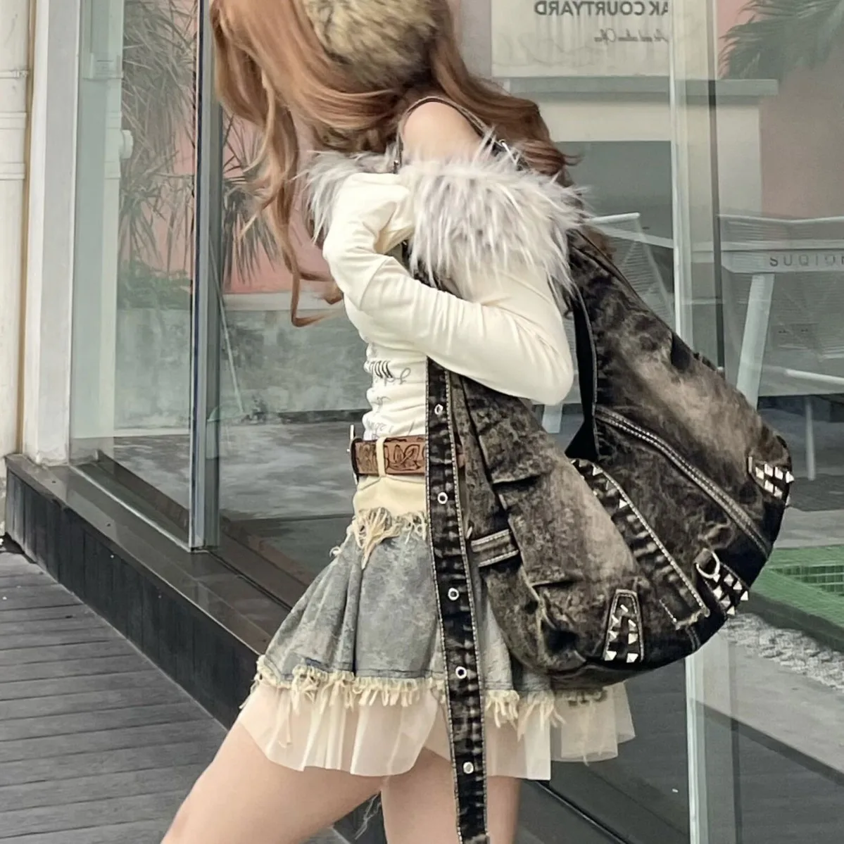 NEW Women Denim Shoulder Bag Simple Tote Handbag Large Capacity Chic Hobo Pattern Retro Tote Outdoor Travel Bag