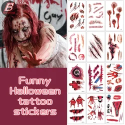 3PCS Halloween Tattoo Sticker Simulation Temporary Fake Bloody Wound Sticker Realistic Terror Wound Funny Scary Tattoo Sticker