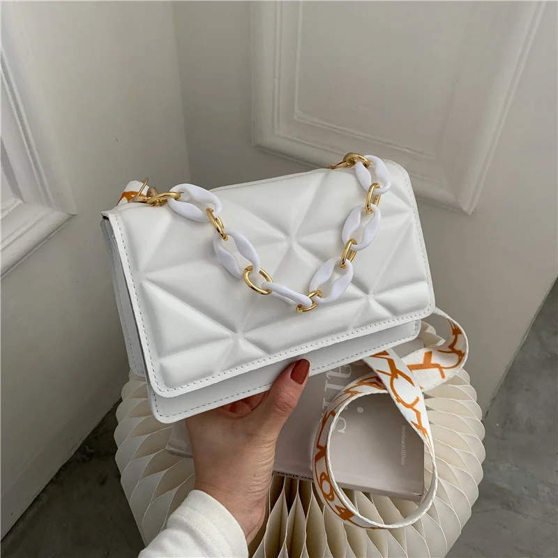 

New PU Pressing Fang Bag Women's Wide Ships Fashionable Shoulder Crowded Cross -Bag Microbare Chain Bag
