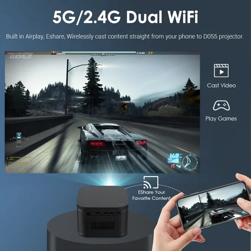 Vivicine New D055 Android 11 Native 1920x1080p Full HD Home Projector,1000lumens Daytime 5G Wifi Bluetooth 5.0 Video Game Beamer