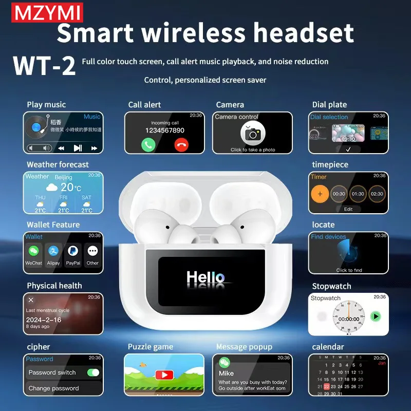 MZYMI A8 Pro Bluetooth5.4 Touch Control bluetooth earbuds Sports Active Noise Reduction Earphone Built in Mic With LED