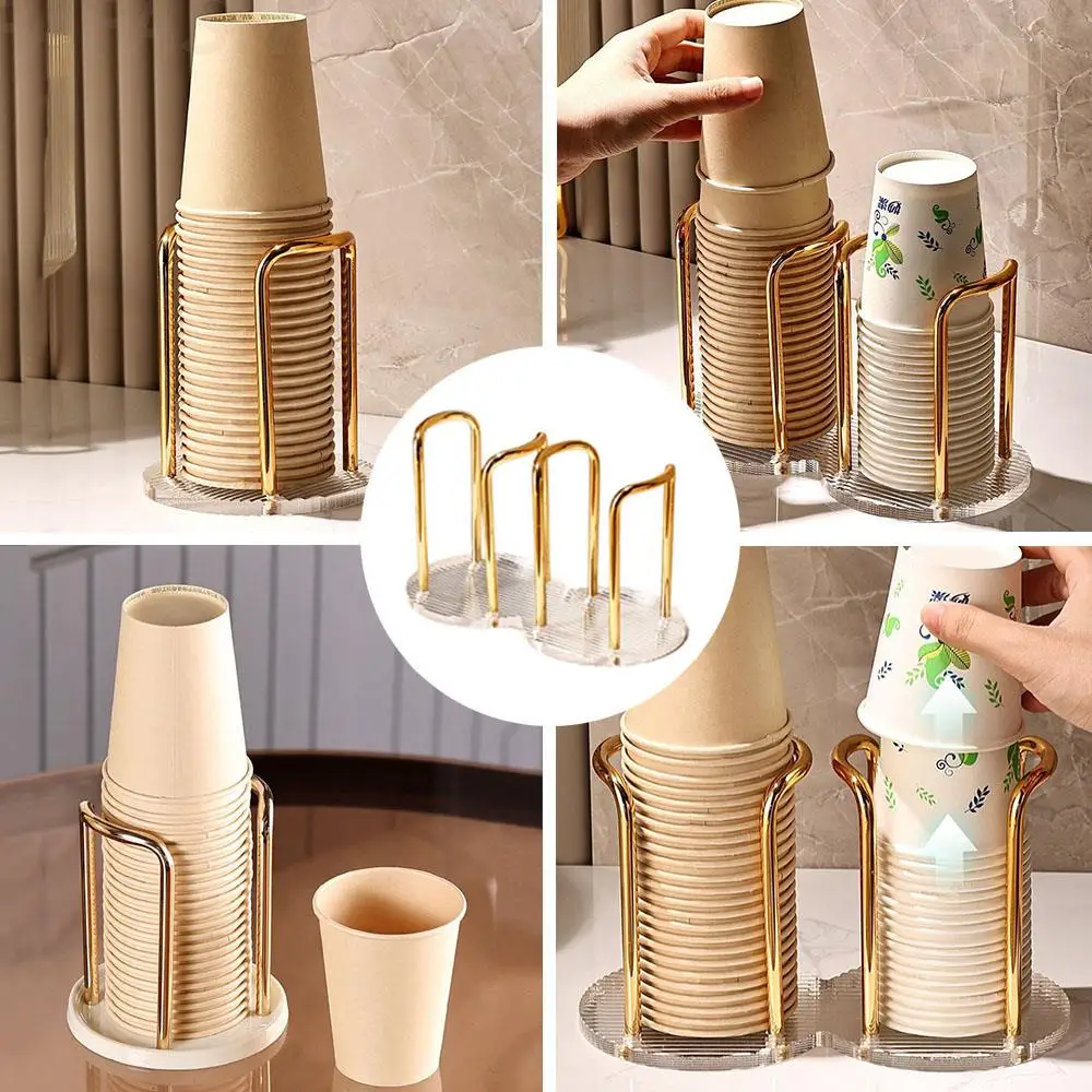 Disposable Cup Storage Holder Rack Shelf Water Tea Cups Wood Dispenser With Longer Stick Mug Display Stand Organizer Supplies