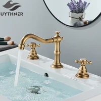 Uythner Black Basin Faucet Dual Handles Bathroom Tub Faucet Deck Mounted Hot and Cold Water Mixer Basin Tap Widespread 3 Holes 1
