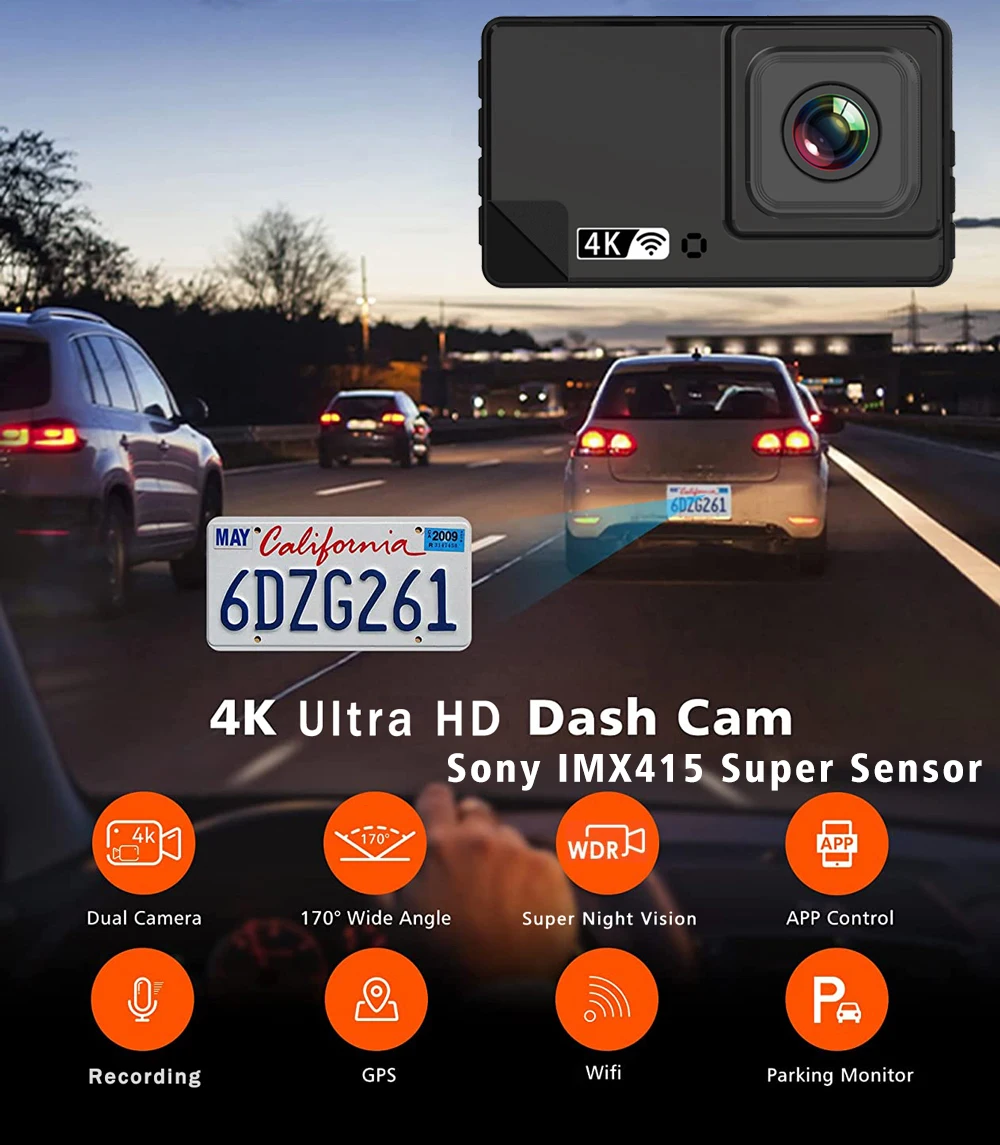 Description Picture 3 of item4K 2160P Dash Cam ADAS Car DVR Camera BSD WIFI GPS Dual Lens Mini Video Drive Recorder Dashcam Registrar Black Box Night Vision