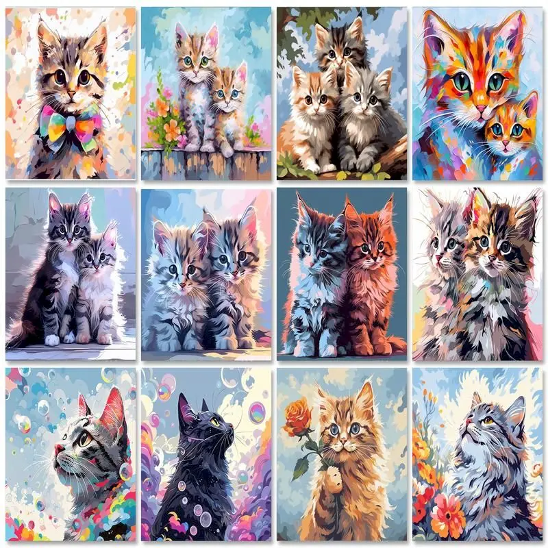 CHENISTORY DIY Paint By Numbers Kit for Adults - Cat, Acrylic Digital Oil Painting By Numbers Art on Canvas Home Decor Gift