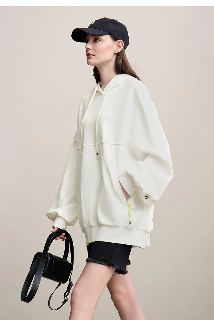 Amii Women's Sweatshirt 2026 Spring New Casual Letter Embroidery Printed Hooded Sweater Women's Loose Versatile Top 12641024