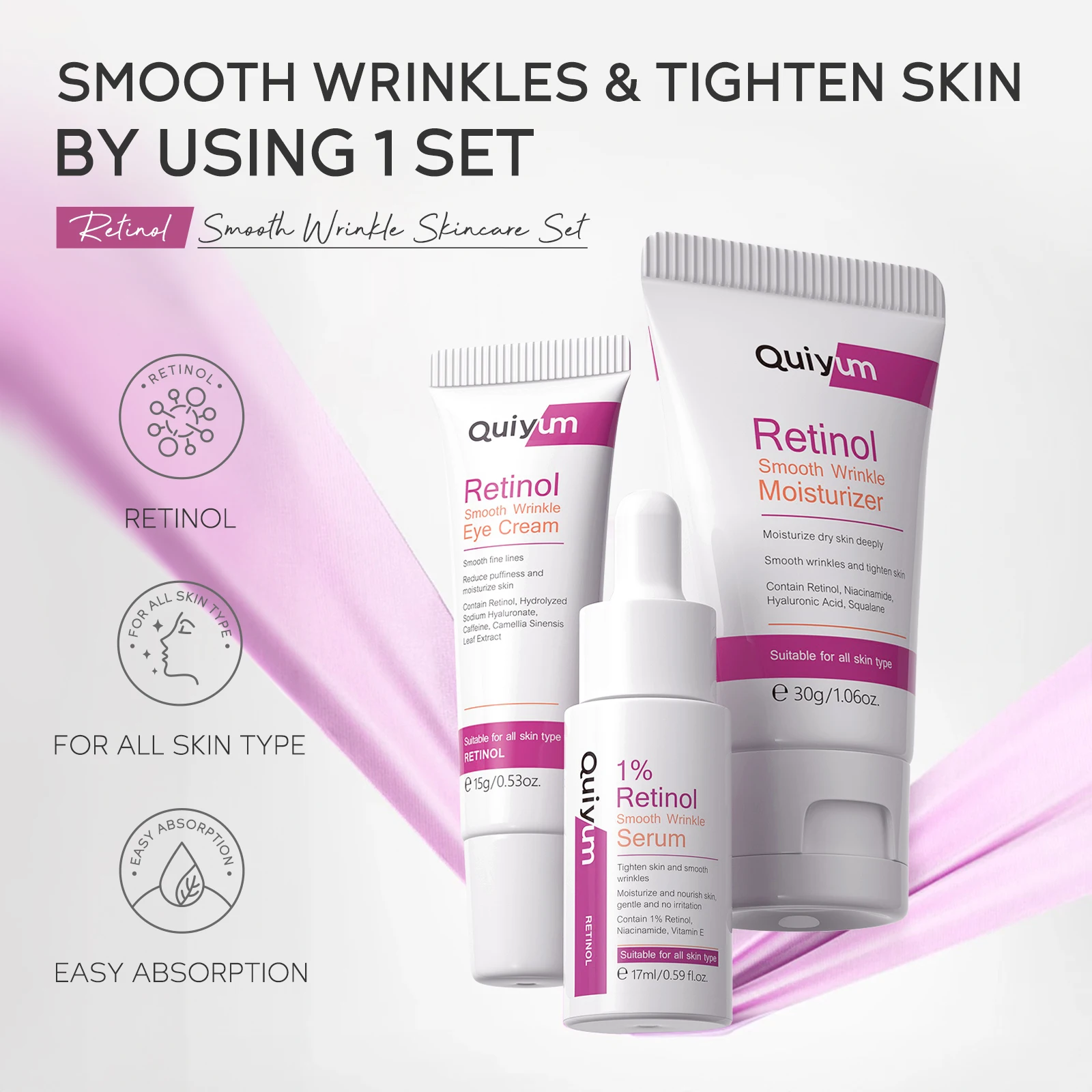 Retinol Smooth Wrinkle Skincare Set For All Skin Type Smooth wrinkles & Fine Lines Improve Skin Elasticity & Radiance skin care set