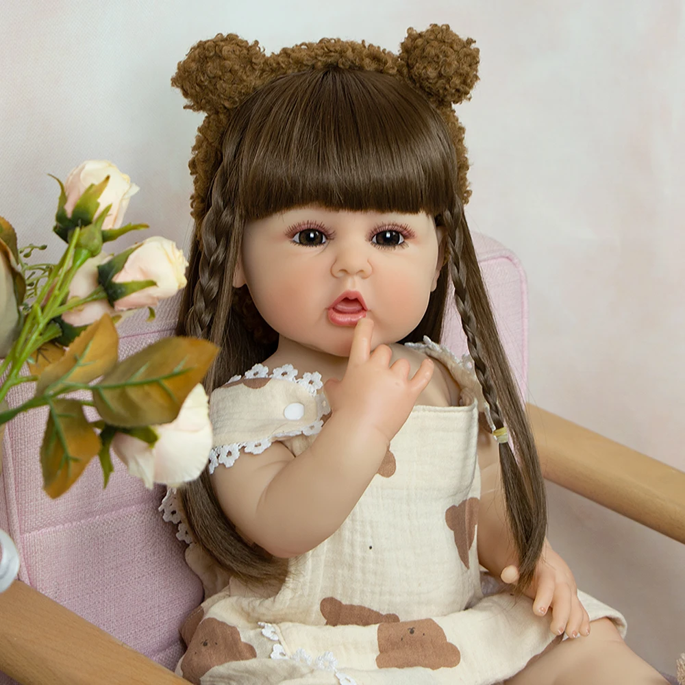 

55CM Soft and Full Body Silicone Reborn Toddler Girl Doll lifelike Newborn Bebe Bonecas Long Hair Waterproof Play House Toys