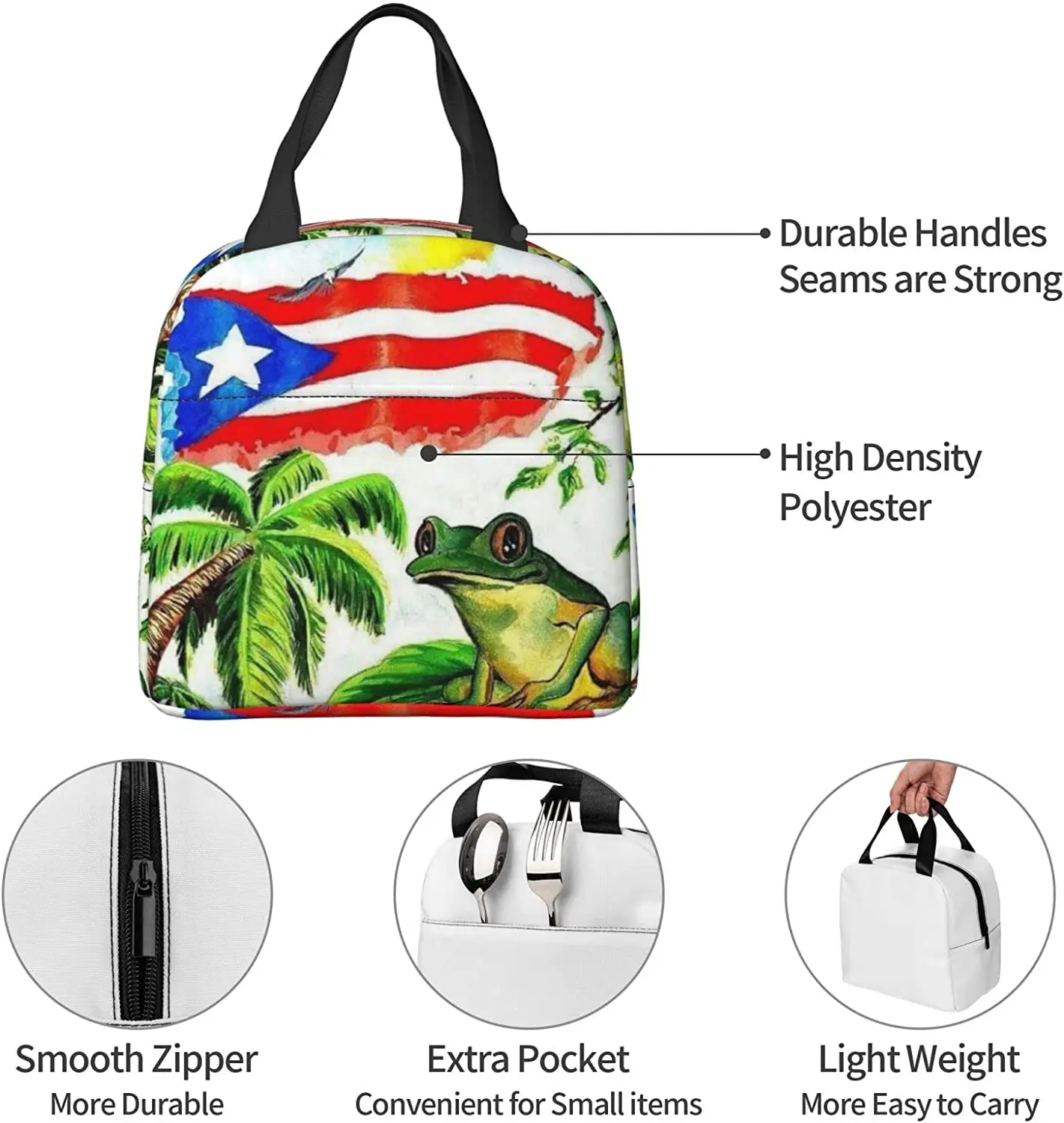 Insulated Lunch Bag Reusable Cooler Thermal Puerto Rico Tote Bag With Front Pocket For Women Men Travel Work Hiking Picnic lunch bag bento bag cooler bag