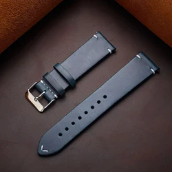 Vintage Leather Quick Release Watchband - Oil Wax Finish, Multiple Sizes, Unisex Business Accessory - 22mm (Dark Blue)