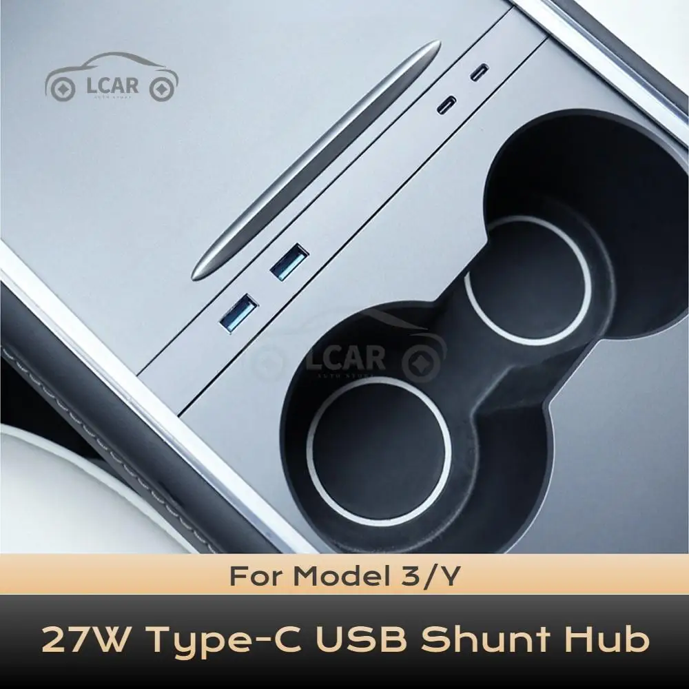 

For Tesla Model 3 Y 2021-2023 Car Intelligent Docking Station 27W Type C Quick Charger USB Shunt Hub Splitter Exten Converter