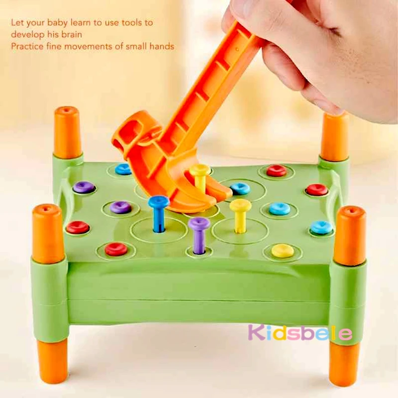 Kid's Early Learning Toys Montessori Nail Screw Educational Puzzle Knock Hammer Piling Bench Toys Pounding Toy